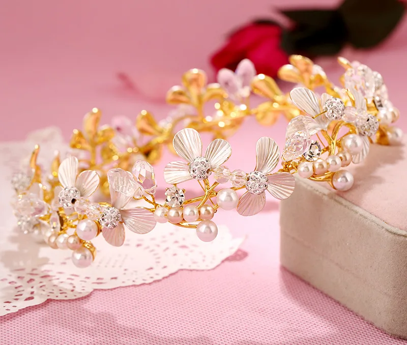 Резинки для волос CC tiaras роскошные золотые Цветочные бусины кристаллы жемчужные