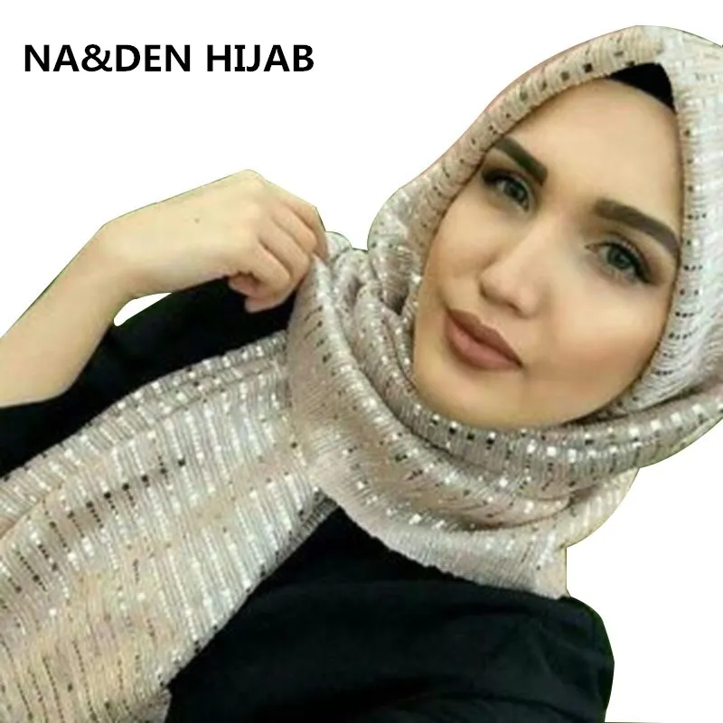 Модная однотонная блестка прозрачная металлическая нить hijabs женский шарф шаль