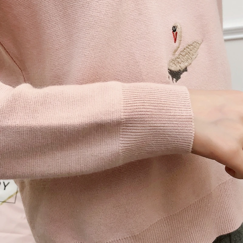 Женские свитера и пуловеры зимний женский свитер свободного кроя с вышивкой в