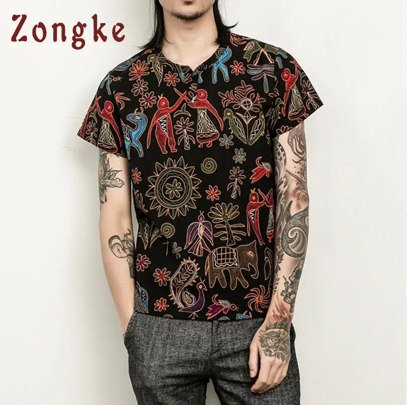 Elephant Flower Zongke, китайский национальный стиль, винтажная Мужская футболка, Мужская футболка, Harajuku, Мужская футболка, уличная, хип-хоп, весна, новинка - Цвет: Elephant Flower
