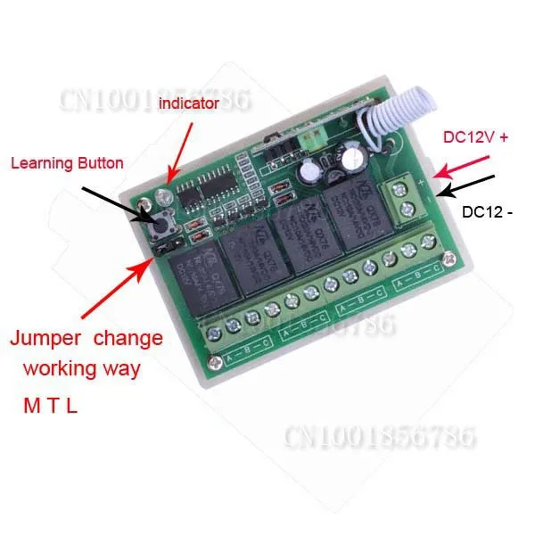 Релейный приемник постоянного тока 12 В 4 канала передатчик Радиочастотный пульт