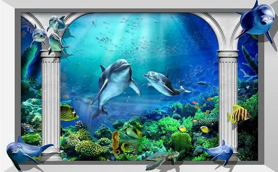 Пользовательские фото обои 3d настенные фрески морской мир аквариум римская