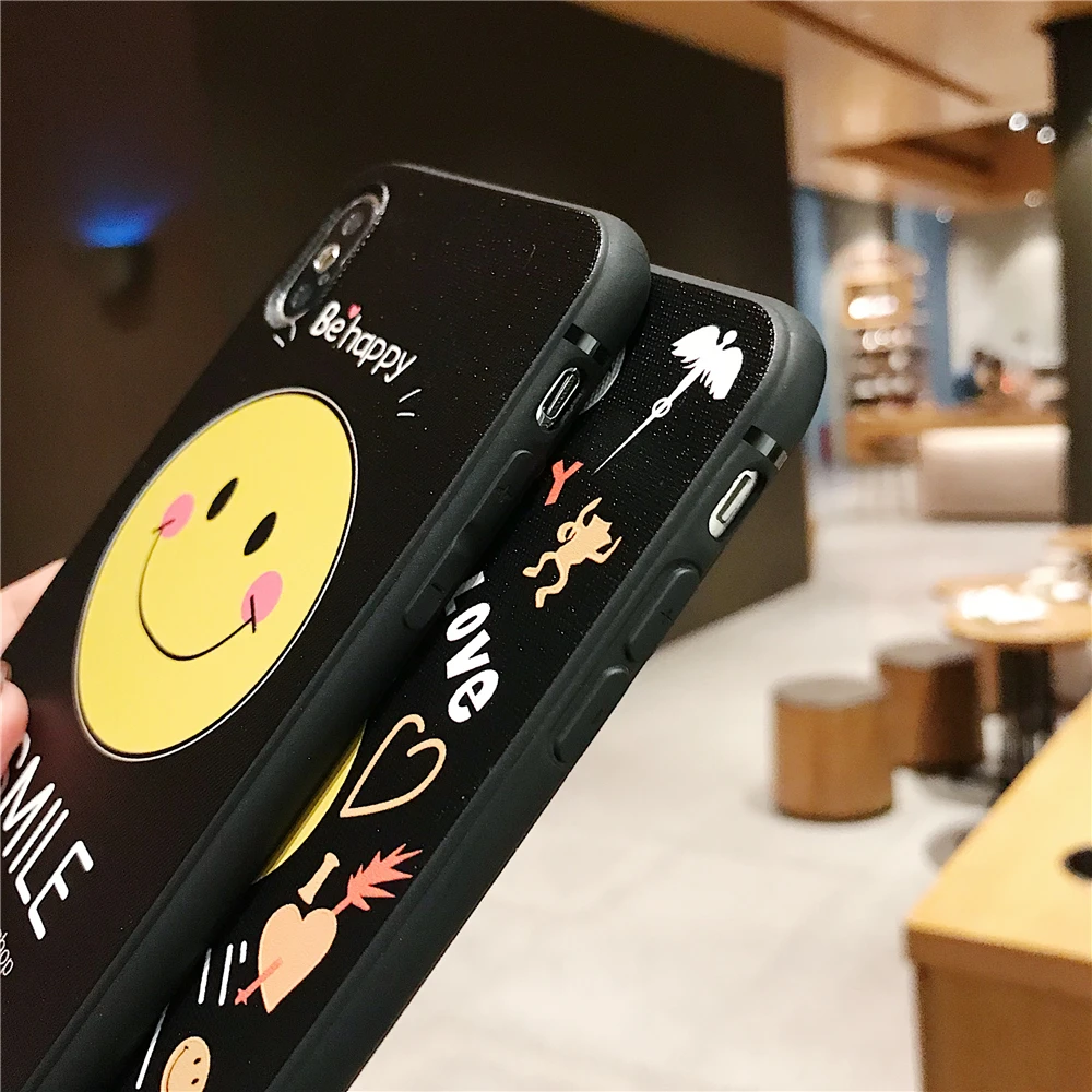 For iPhone 7 Case Cartoon Smile Couple Phone 8 Plus 6 6S X XS MAX XR Smiley face Soft TPU Silicon Cover |