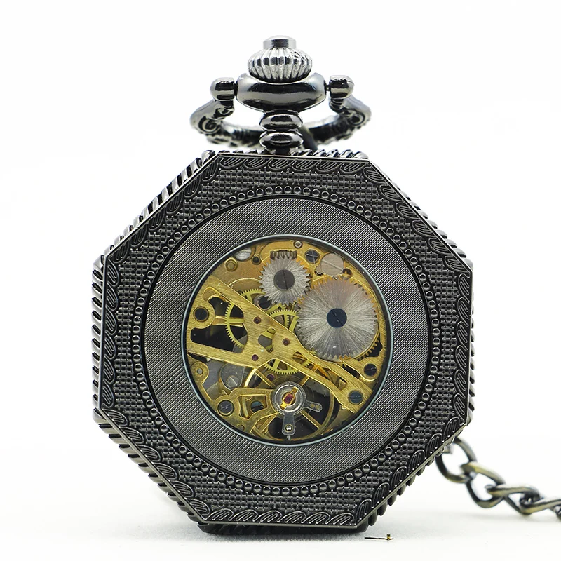 Magic Cat Skull Manual Mechanical Pocket Watch Black Retro Steampunk Chain Necklace Pendant Accessory Clock Gift