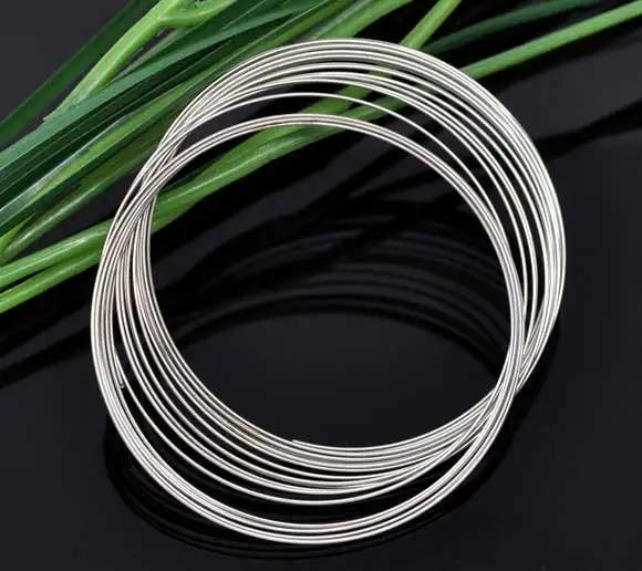 Steel Wire Memory Beading Bracelets Components Round silver color 5.5cm(2 1/8") Dia, 50 Loops