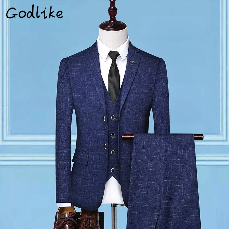 GODLIKE (куртка + жилет брюки) Новый мужской Модный деловой Повседневный клетчатый