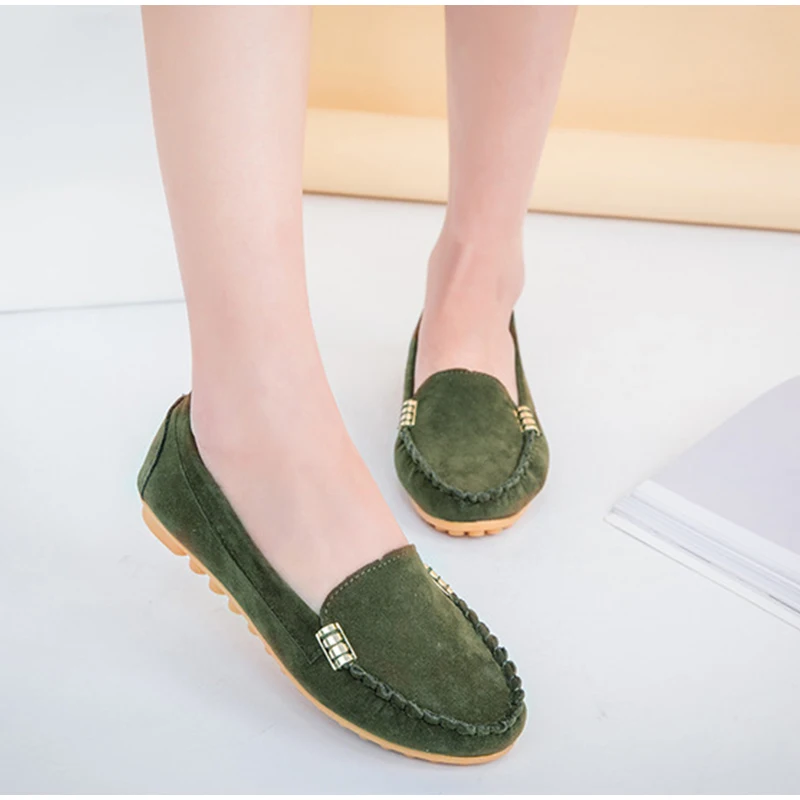 Women Flats Suede Candy Color Loafers Slip on Casual Flat Shoes Soft Ballet Flat Spring Moccasins Shallow Ladies Shoes Puls Size