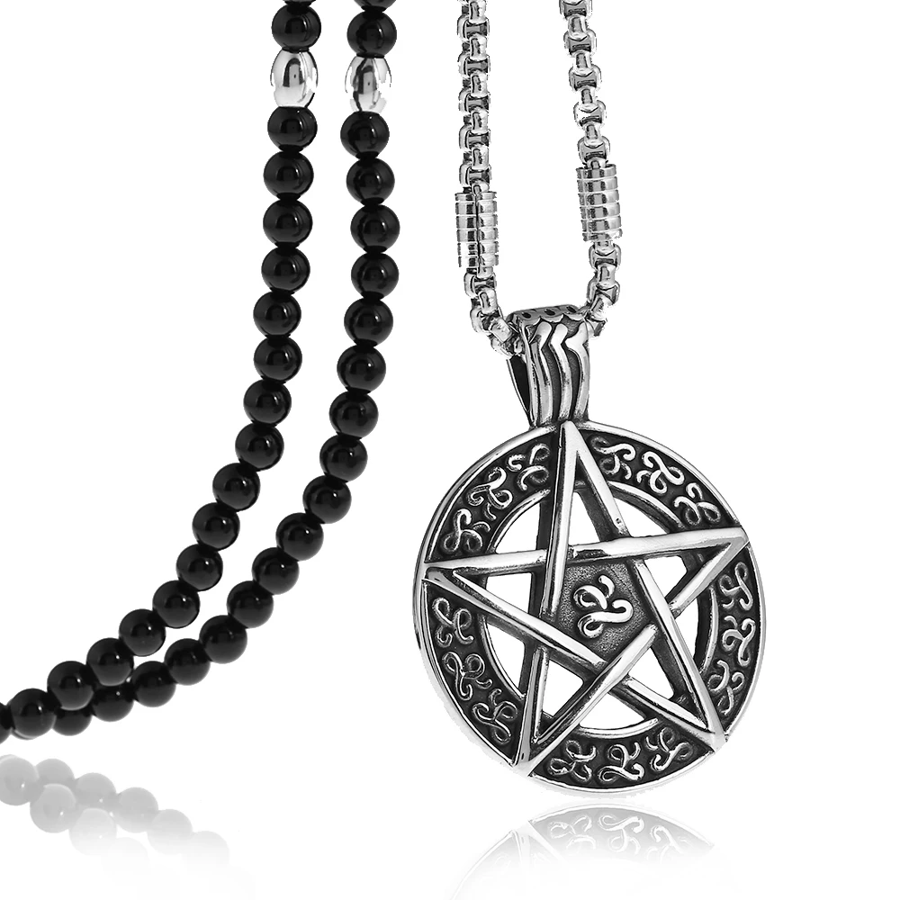 Звезда Пентаграмма пентаграмма Pagan Wiccan ведьма Готический кулон ожерелье с черным