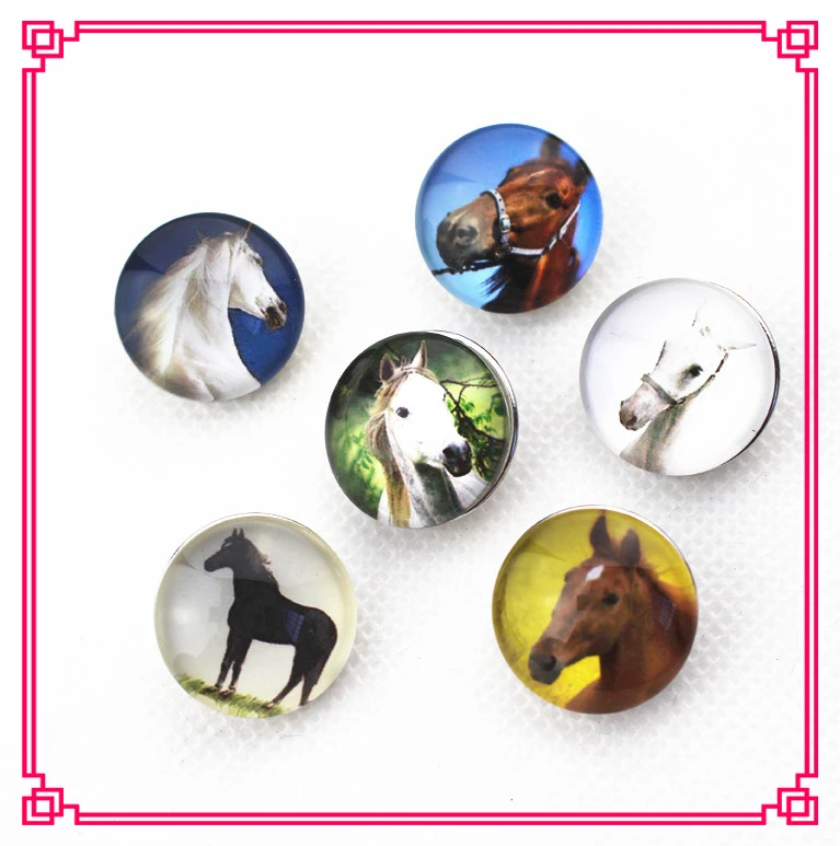 

New Arrive 20pcs/Lot 18mm Mix Random Glass Horse Snap Buttons For Diy Snap Bracelet Jewelry