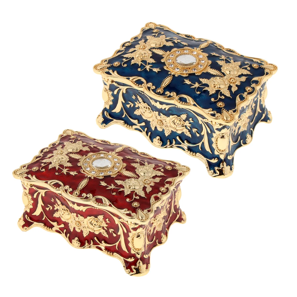 

Vintage Enamel Flower Sculpture Trinkets Chest Jewelry Box Organizer Storage Jewelry Packaging Mother's Day Valentine's Day Gift