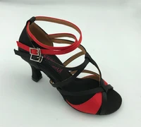 fashion ballroom latin dance shoes salsa tango shoes black red satin for women 6232br free shipping free return low high heel