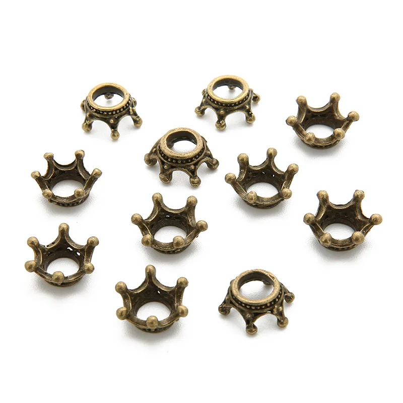 Antique Bronze 50 шт./лот Корона бусины браслет шарма ювелирных изделий золото/серебро/античная бронза Цвет элитных Кепки бусы, украшения для наращивания волос - Цвет: Antique Bronze