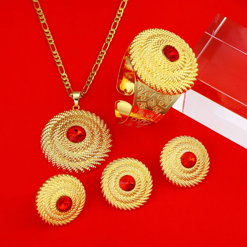 Ожерелье серьги браслет Дубай золотые ювелирные наборы золотой цвет Средний
