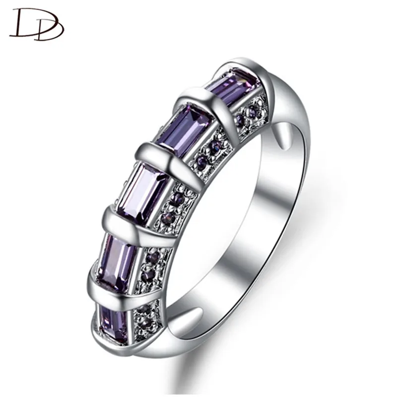 Женское серебряное кольцо с австрийским кристаллом фиолетовое для подарка