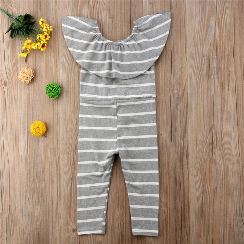 

2018 Toddler Kids Baby Girls Striped Ruffles Sleeveless Romper Jumpsuit Clothing Baby Girl Summer Off Shoulder Rompers Sunsuit