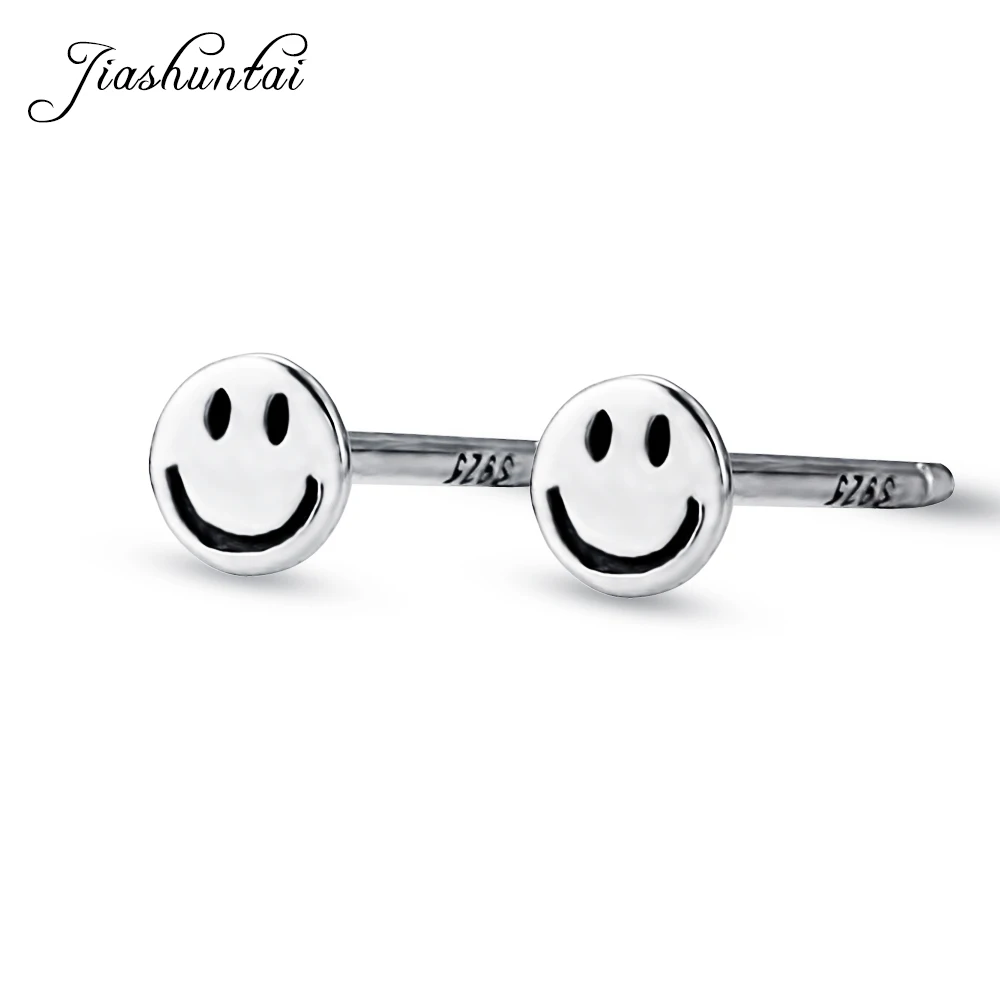 Женские серьги-гвоздики из серебра 100% пробы с улыбающимся лицом | Украшения и