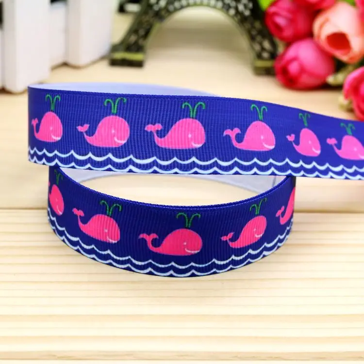DUWES 7/8 ''Бесплатная доставка морской Кит Печатный grosgrain ленты волос бант