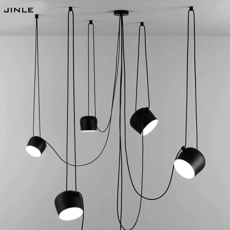 Modern simple LED creative pendant lamp restaurant cafes lights stores lamps balck white aluminium snare drum | Освещение
