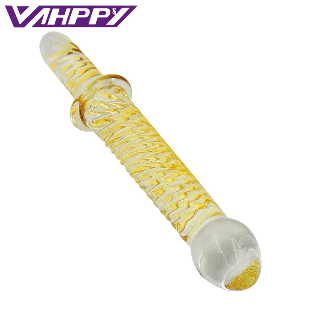 Yellow Spiral Pattern Crystal Glass Dildo Penis Anal plug Sex toys For Women men GAY Masturbation Massage Adult Shop |