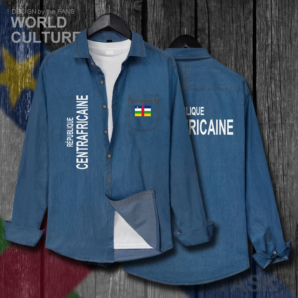 

Central African Republic Centrafrique CAF CA Men Clothes Autumn Cotton Flag Turn-down Jeans Shirt Long Sleeve Cowboy Casual Coat