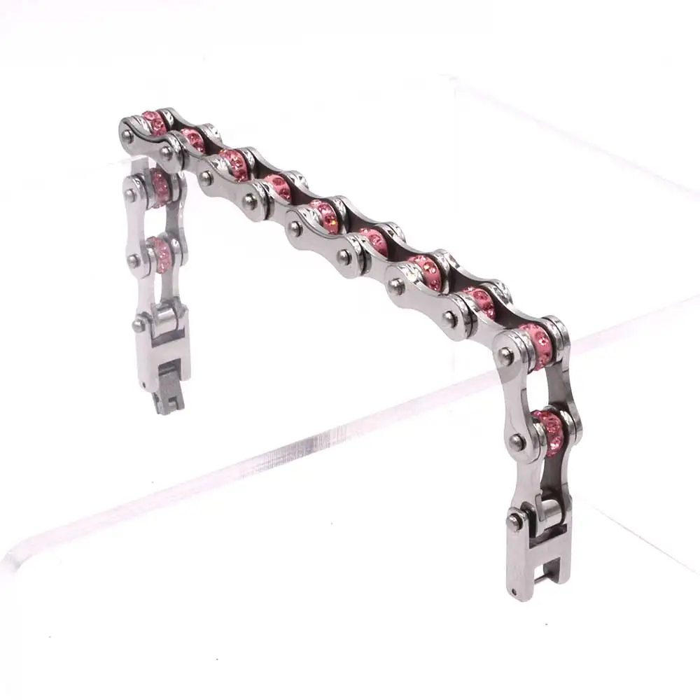 Punk Hot sale Chain Bracelets for Women Men Stainless Steel Bike Link Rhinestones Wrist Chain Moto Steel Bracelet