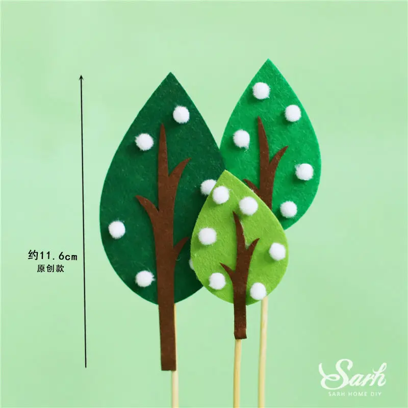 3pc felt fruit trees Сосна фетр фруктовые деревья торт Топпер С Днем Рождения лиса куклы Динозавров Украшения для детей Детские вечерние принадлежности милые подарки - Цвет: 3pc felt fruit trees