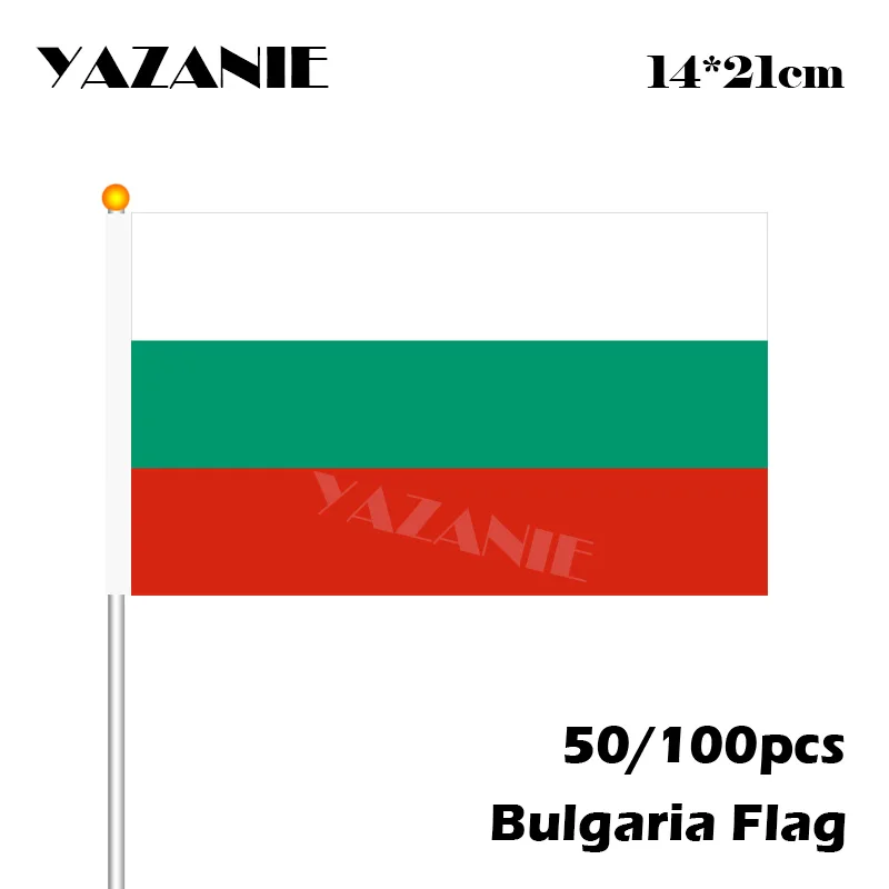 YAZANIE 14*21 см 50/100 шт. Болгарии полиэстер небольшие Флаги Размеры развевается знамя пользовательский флаг руки стран флаги с Пластик Stick