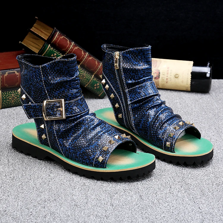 Летние мужские Ботильоны 2018 сандалии обувь из змеиной кожи смешанные цвета с