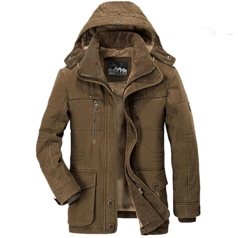ROHOPO Men Parkas Fill Cotton Fleece Liner Warmly Straight Coat Man Casual Hooded Hat Padded Jacket Male Big Size Military | Мужская