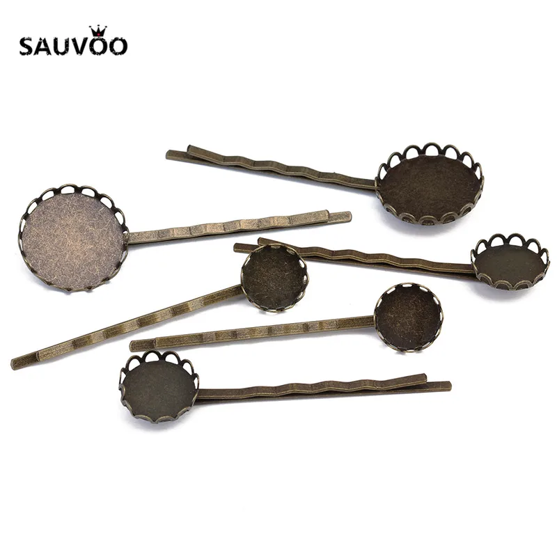 Sauvoo 10 шт. Античная бронзовая филигрань Пустой заколки лоток зажим для волос База