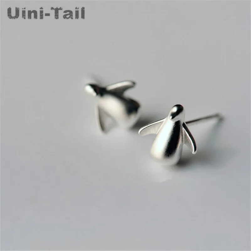 Uini-Tail Горячая новинка 925 Стерлинговое Серебро милые маленькие серьги с пингвинами корейская мода поток гипоаллергенные ювелирные изделия высокого качества - Окраска металла: silver