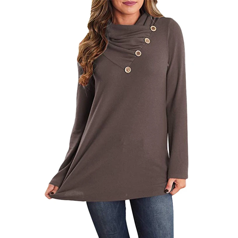 Для женщин s Повседневное туника с длинными рукавами рубашка и пуговицы Осенняя