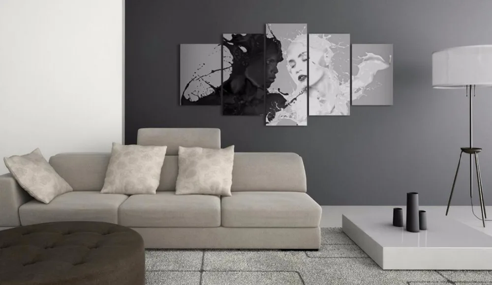 Canvas Print Modern Fashion Wall Art the Black and White Abstract Ink Character Love for Home Decoration No Frame(Size:3) | Дом и сад