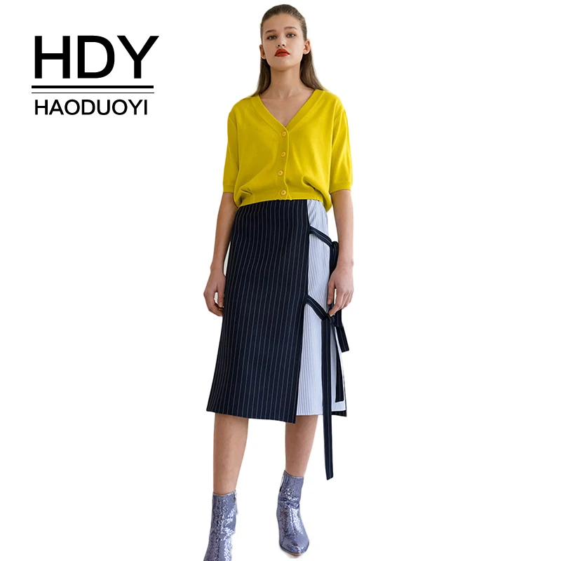 HDY Женская Лоскутная юбка haoduoyi цветная с перекрестными ремешками на шнурках 2020