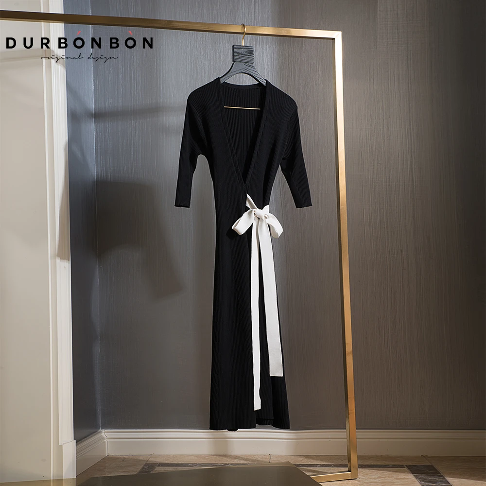 Дурь Бонбон осень 2017 г. новый элегантный вязаный Обёрточная бумага платье Для