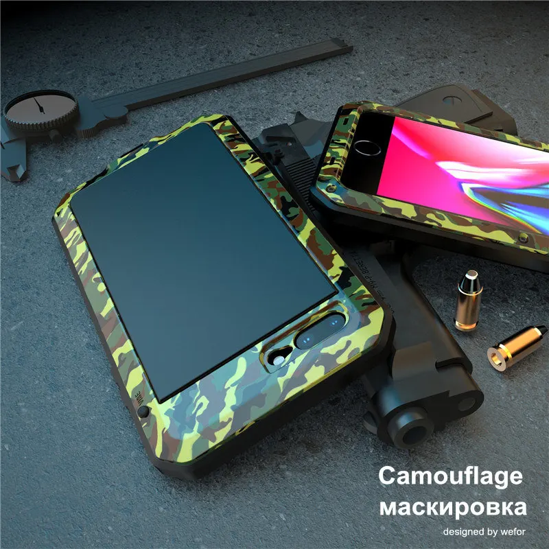 ArmyGreen Закаленное стекло+ металлический алюминиевый защитный чехол для телефона для iPhone 11 Pro XS MAX XR X 7 8 6 6S Plus 5S 5C 5 SE полный корпус противоударный чехол - Цвет: ArmyGreen