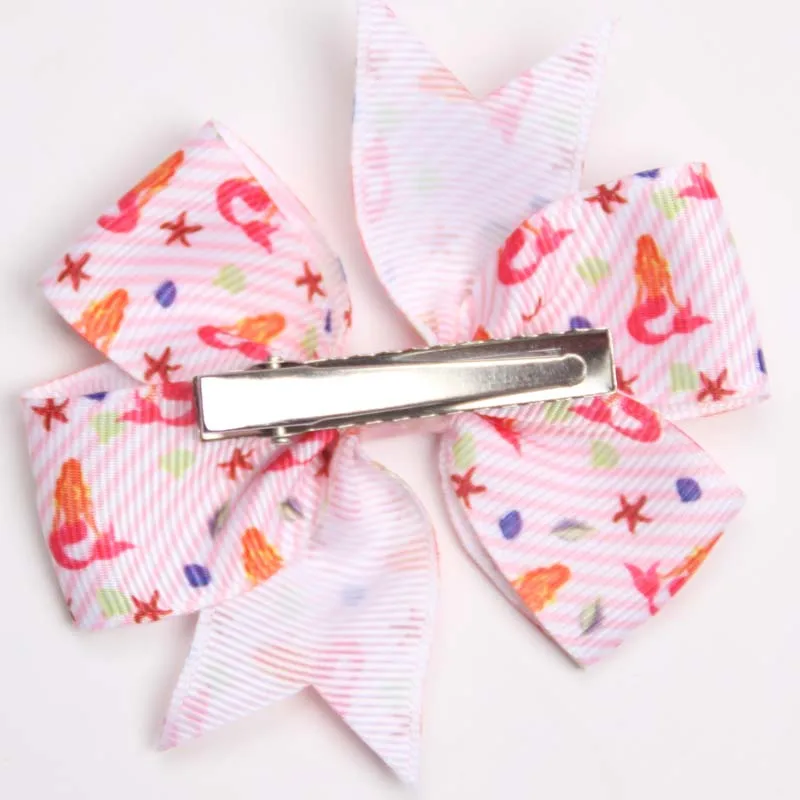 

26pcs/lot Girls Grosgrain Ribbon Mermaid Bow Clips Unicorn Rainbow Hairpin Princess stripe Bows Hairgrips Kids DIY Accessories