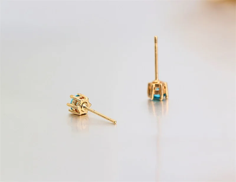 Six Claw Round Ocean Blue Crystal Mini Small Stud Earrings For Women Kids Girls Baby Child Piercing Jewelry Gold Color Aros 4mm|earrings