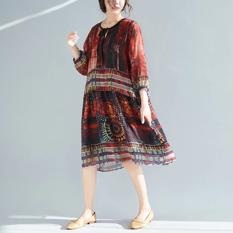 Johnature 2021 новый стиль повседневное Хлопковое платье свободного размера плюс рукав