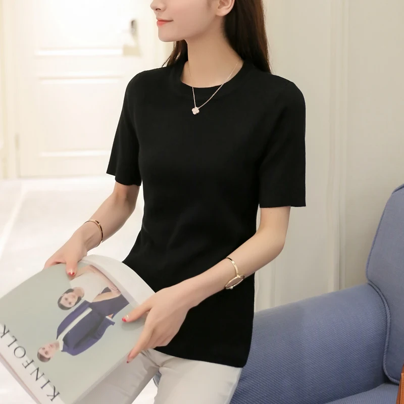 Женская футболка с коротким рукавом 2017 летняя новая короткая рубашка свитер