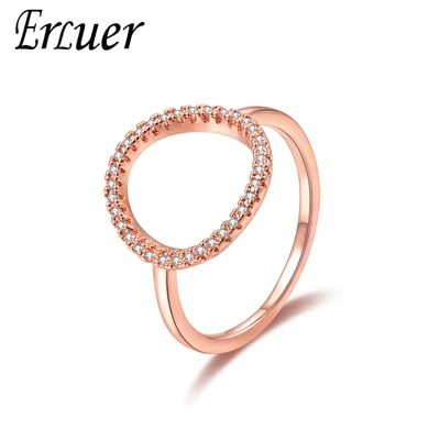 Rose Gold ERLUER, Трендовое женское кольцо, Круглый Шарм, кубический циркон, кристалл, розовое золото, свадебные кольца для девочек, Женские Ювелирные изделия для вечеринки, подарки на день Святого Валентина - Цвет основного камня: Rose Gold