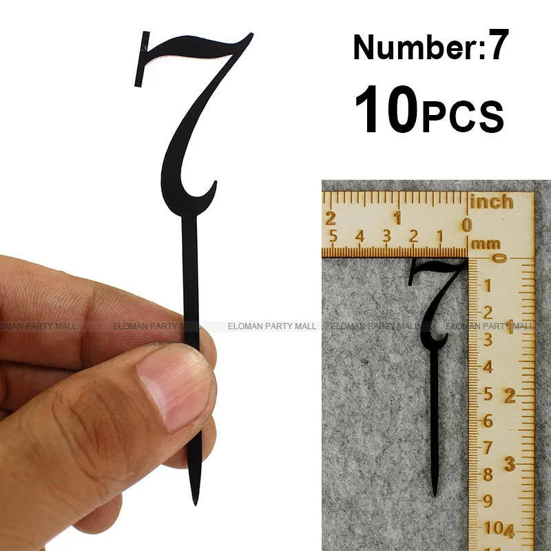Number-7-10PCS 10 шт./лот 0-9 черный акриловый Топпер для кексов на свадьбу и день рождения украшения возраст Топпер для торта - Цвет: Number-7-10PCS