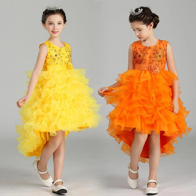 New Girls Cupcake Trailing Party Dresses With Sequins Princess For Artist Program Dress 6 Color Crianca Vestidos | Детская одежда и