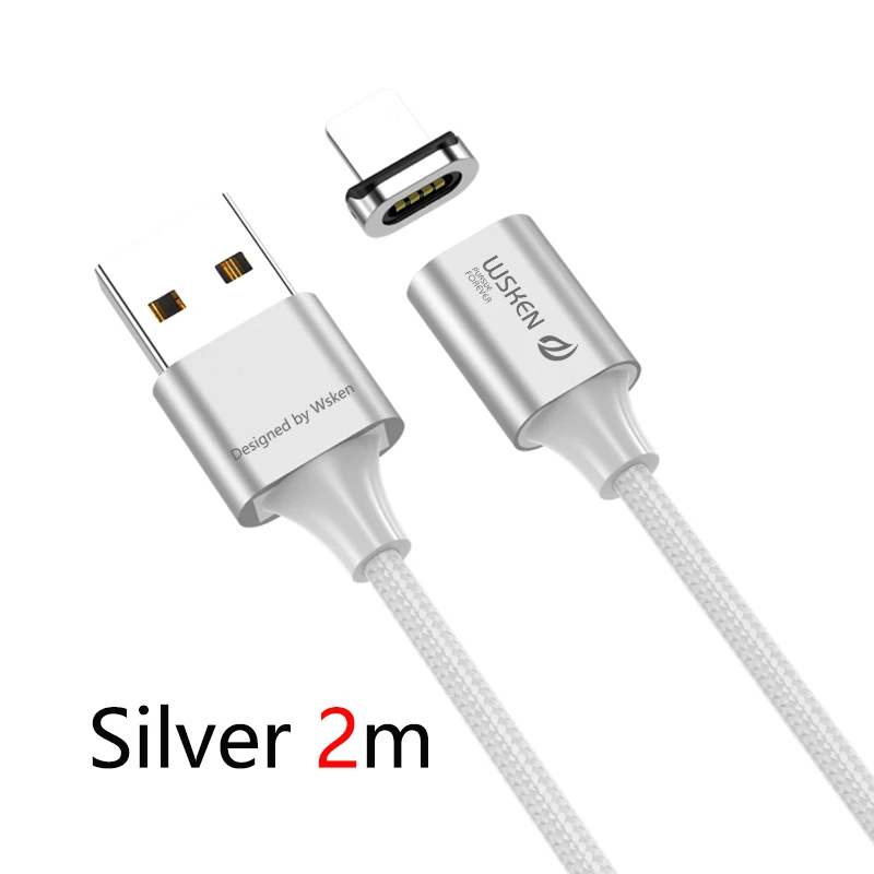Silver 2m Магнитный зарядный кабель WSKEN X2 для iPhone, магнитный кабель usb type-C, кабель 3A, зарядное устройство, кабель Micro USB type-C, кабель USB C, провод, адаптер - Цвет: Silver 2m