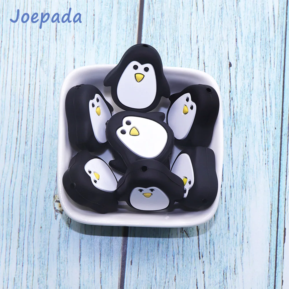 Joepada 50 Pieces Penguin Cartoon Baby Teether Making Baby Teething Pacifier Chain Accessories BPA Free Silicone Teething Beads