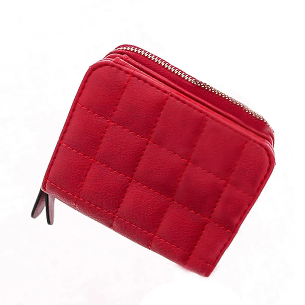 Red Женский кошелек держатель для карт кошельки нубук шахматы маленький кошелек на молнии портмоне#0 - Цвет: Red