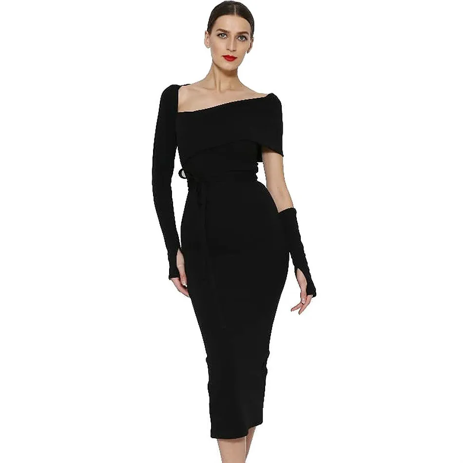 EWQ / 2018 New Summer Women Dress Slash Neck Sashes Sexy Bodycon Elegant Celebrity Party Black Dresses Wholesale FQ928 | Женская одежда