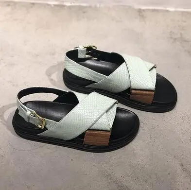 light green crocdile Vienantin/Новое поступление; женские босоножки из натуральной кожи; обувь на плоской платформе с перекрестным ремешком; сандалии в римском стиле; цвет розовый, белый - Цвет: light green crocdile