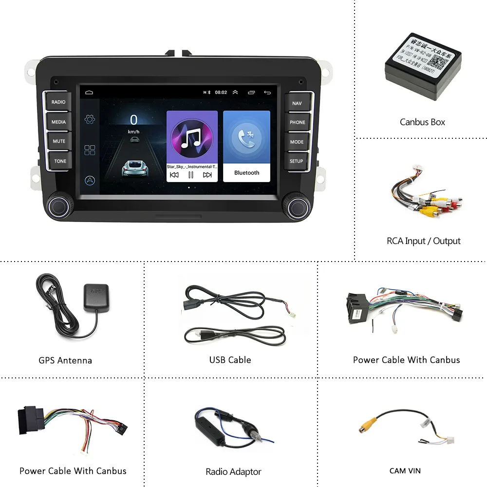 Only Radio Podofo 2 din автомагнитола " VW автомобильный MP5 мультимедийный плеер Android gps навигация Авторадио ISO/Android зеркальная связь Поддержка камеры - Цвет: Only Radio
