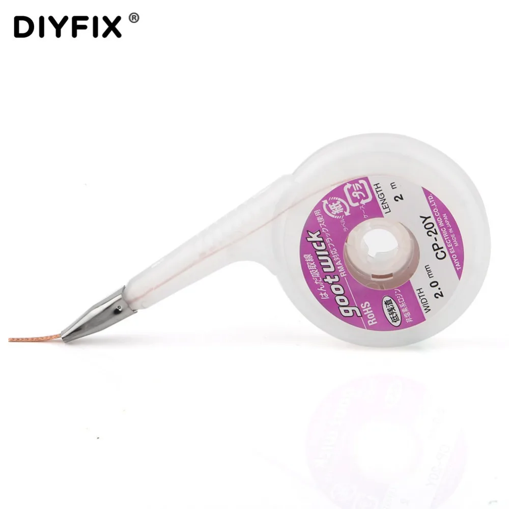 DIYFIX 1Pc 2.0mm*2M Desoldering Wick Desoldering Braid Solder Remover Vacuum Sucker BGA Solder Wick Welding Soldering Tools